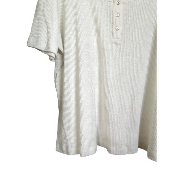 Vince Women's Short Sleeve Scoop Neck Henley Top Semi-Sheer Sz XXXL Optic White - Picture 9 of 12